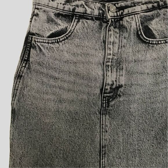 Zara Black Gray Acid Wash Knee Length Denim Straight Pencil Jean Midi Skirt - S - Picture 3 of 8